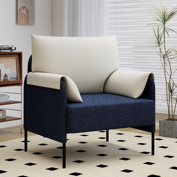 HOWEN Accent Chair, Modern Comfy Linen Upholstered Armchairs with Removable Pillowed Back and Armrests, Sturdy Metal Frame Living Room Chair, Blue