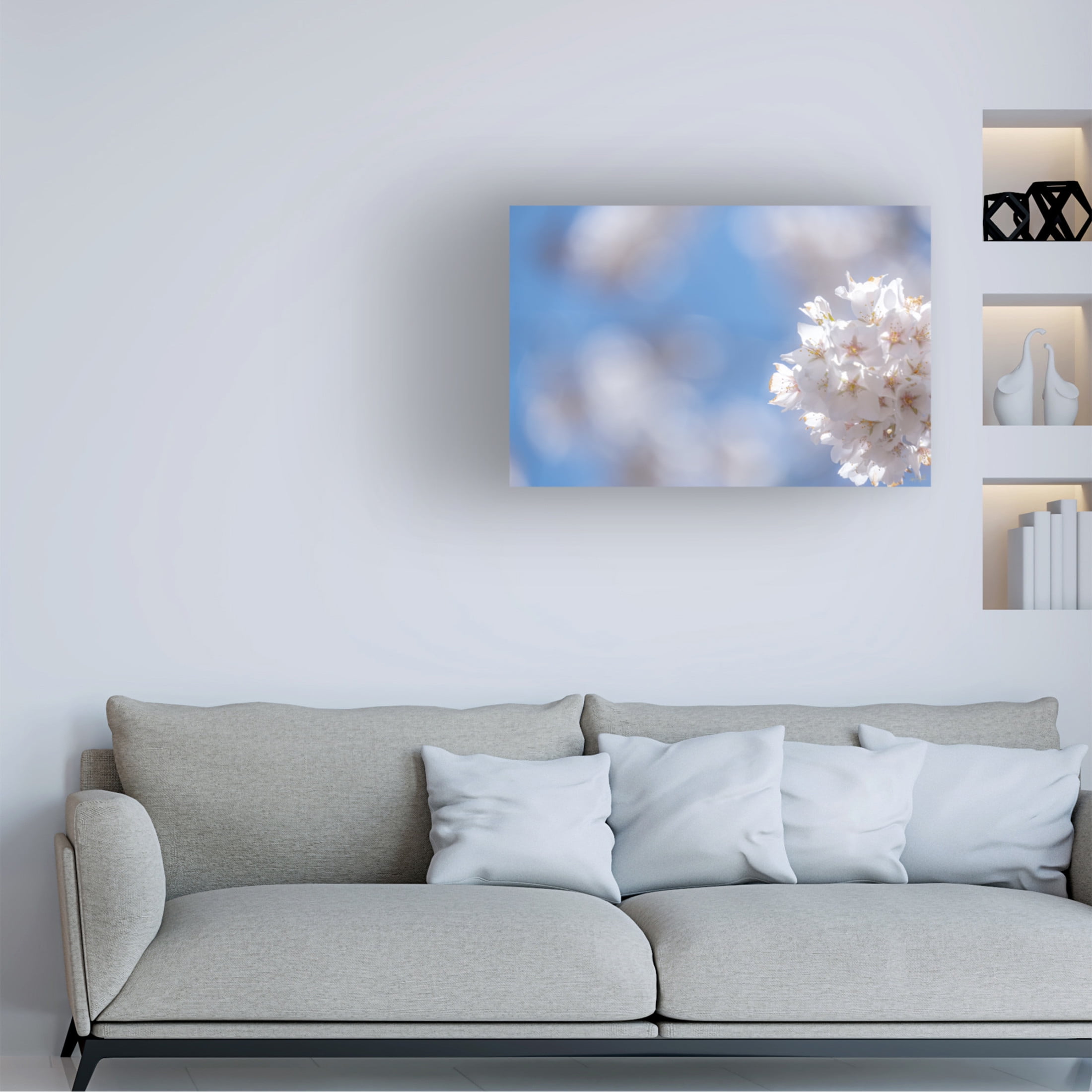 Canvas Wall Art - Life BeautifuLEE 'White Flowers Kissing Blue Sky 8' Wall Art for Living Room, Bedroom, or Office Décor by Trademark Fine Art - 47 x 30 Inches