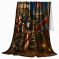 thumbnail image 2 of Fireworks over Rustic Porch with Rocking Chair Flags Lanterns and Flowers, Patriotic Vintage Art for Americana Fans, Warm Flannel Blanket for Living Room and Porch, Housewarming Gift, Home Decor, 2 of 9