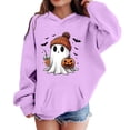 thumbnail image 2 of Gunia Toddler Halloween Ghost Sweatshirt Boy Girl Hoodie Pullover Sweatshirt Cute Printed Long Sleeve Casual Outfit For Youth Warm Fall Winter Clothes Tops Purple 3-4 Years, 2 of 4