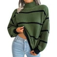 thumbnail image 2 of Womens Mock Neck Striped Chunky Knitted Sweater Winter Long Sleeve Pullover Sweaters Tops Army Green S, 2 of 9