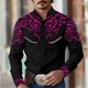 thumbnail image 3 of Camisa de hombre estilo occidental retro geométrico para exteriores, informal, de calle, para uso diario, primavera y otoño, con solapa, manga larga, tallas S-5XL, tela elástica, 3 of 5