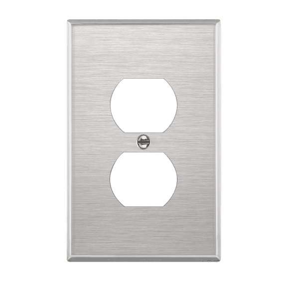 ENERLITES Duplex Receptacle Outlet Metal Wall Plate, Stainless Steel Outlet Cover, Corrosion Resistant, Mid-Size 1-Gang, UL Listed, 7721M, 430 Stainless Steel, Silver