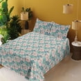 thumbnail image 2 of Ambesonne Floral Fitted & Flat Sheet with Shams 4 Pcs Set, Peony Eucalyptus Foliage Art, King, Laurel Green and Pale Teal, 2 of 5