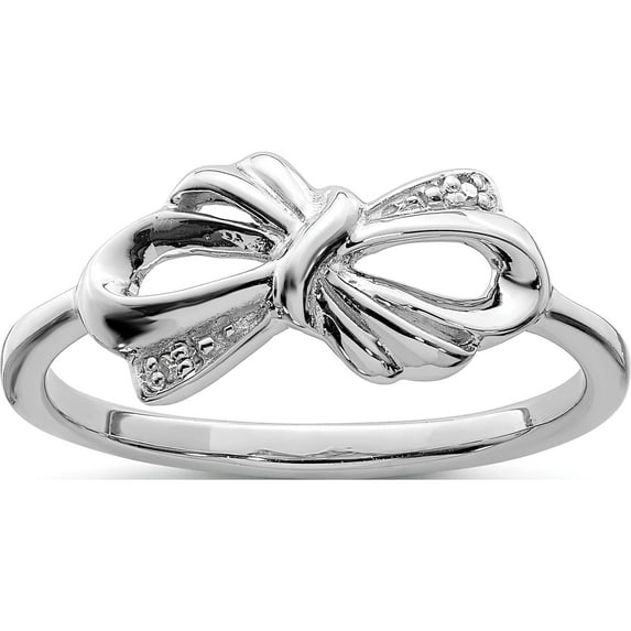 Sterling Silver Rhodium Plated Diamond Bow Ring (Size 8) Made In India qr5714-8