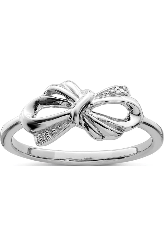 Sterling Silver Rhodium Plated Diamond Bow Ring (Size 7) Made In India qr5714-7