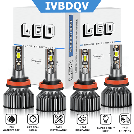 For Nissan Maxima 2016-2018 LED Headlights Combo H11 H11 High Low Beam Conversion Kit 4Pcs; 6000K 10000LM Bright White