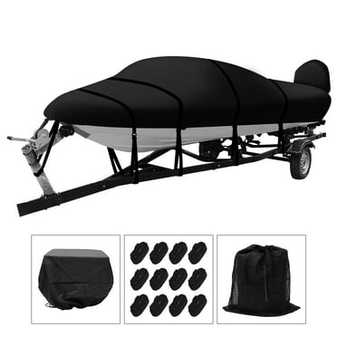 Unique Bargains V Hull Boat Cover for Bayliner Tri-Hull Fishing Runabout Boat 14-16ft Black Width Up to 90"