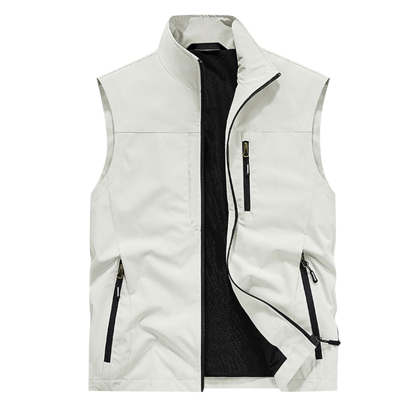 Unique Bargains men's Sleeveless Zip Up Hooded Vest - White
