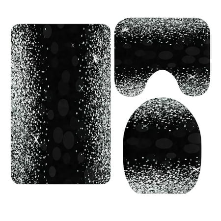 Shiny Silver Glitter Black 3 Piece Bathroom Rugs Set Bath Rug Mat And Toilet Lid Cover Towel Warmer Heated Towel Racks for Bathroom Paper Towels Bulk Towel Racks for Bathroom Wall Mounted Bathroom