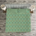 thumbnail image 3 of Ambesonne Turquoise Quilted Bedspread Set 3 Pcs, Vintage Foliage Leaf, King Size, Blue Tan Pink, 3 of 3