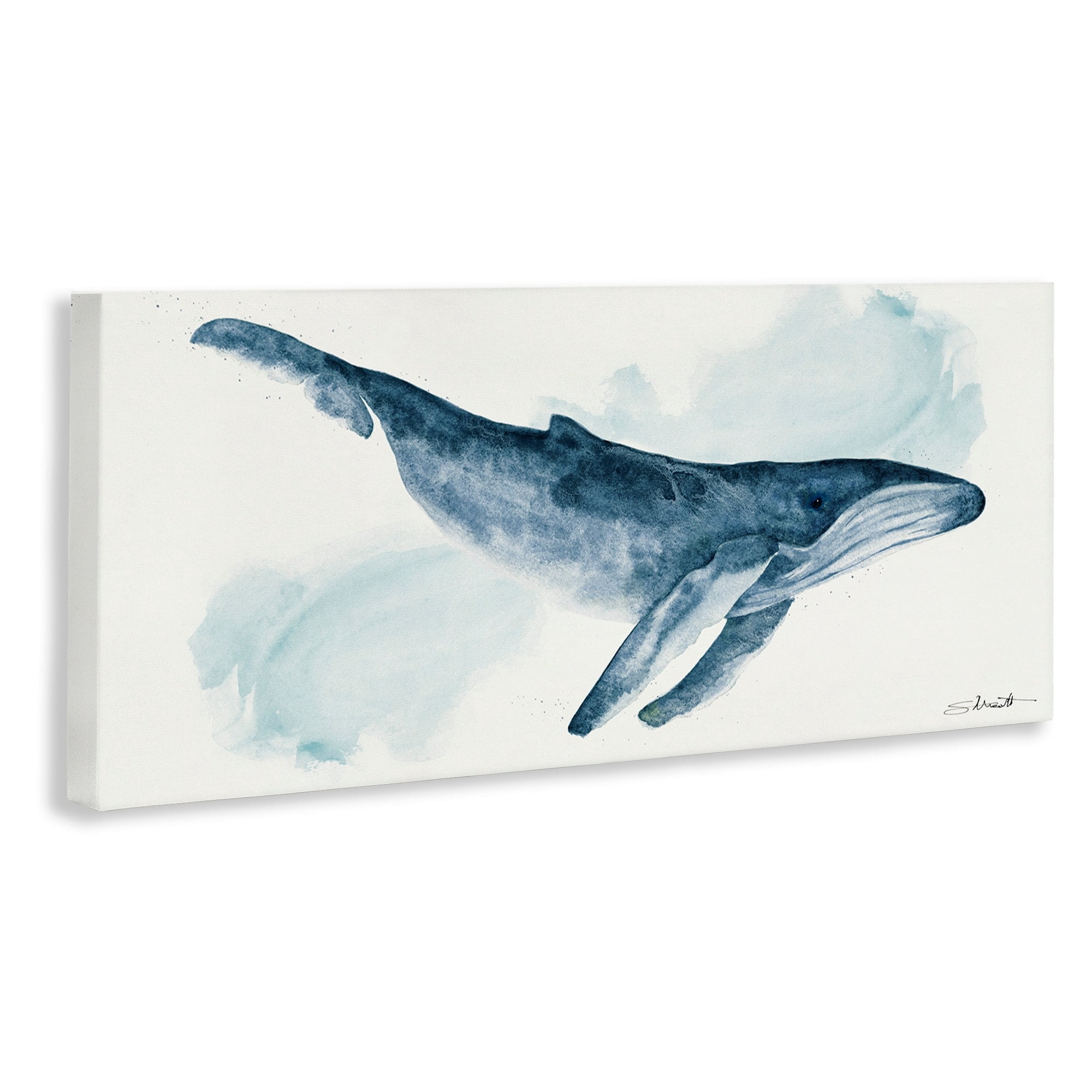 Stupell Industries Nautical Humpback Whale Marine Animal Blue Watercolor Painting, 48 x 20, Design by Stephanie Workman Marrott