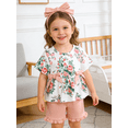 thumbnail image 5 of CARETOO Toddler Baby Girl Clothes Summer Outfits Set T-Shirt Casual Shorts Headband 3Pcs 95% Cotton, 5 of 10