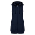 thumbnail image 4 of VBVC Women's Long Zip Up Hooded Vest , Drawstring Sleeveless Hoodie For Women, Ladies' Casual Fall Winter Layering Vest with Pockets, Navy , S-3XL, 4 of 7