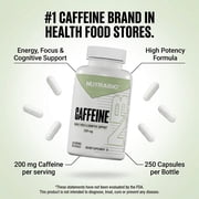 NutraBio 100% Pure Caffeine Capsules (250 Capsules)