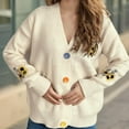 thumbnail image 7 of Jjayotai Women's Cozy Solid Cardigan with Colorful Buttons and Floral Embroidery Perfect Cardigans for WomenTrendy White S, 7 of 7