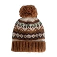 thumbnail image 3 of Nooxsoe Women's Pom Hats Thick Chunky Hats Thick Knitted Windproof Pom Beanie Thick Stretchy Knitted Warm Knit Cuffed Caps Loose Knitted Hat Knit Cuffed Beanie Womens Hat Coffee a, 3 of 4