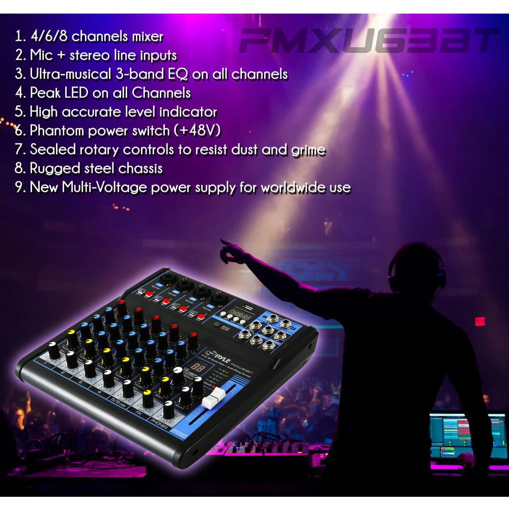 Pyle PMXU63BT - 6-Ch. Bluetooth Studio Mixer - DJ Controller Audio Mixing Console System