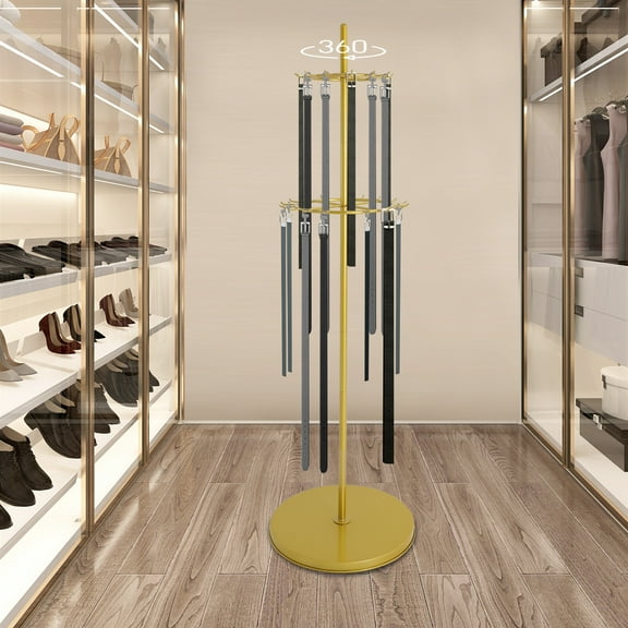 ToppiJoy 66.1in 2-tier Tie Rack Free Standing Belt Hanger Metal Belt Display Shelf with 31 Hooks