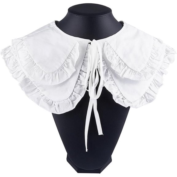 1 Box Halloween Christmas Ruffled Edge Neckline Trim Collar Dickey Detachable False Collars White Decorative Lace Capes Applique Shirt Lapel with Rope for Women Dress Blouse Clothes Sewing