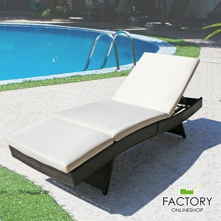 Geniqua Pool Chaise Lounge Chair Outdoor Patio Sunbed Rattan Furniture w/Cushion Beige