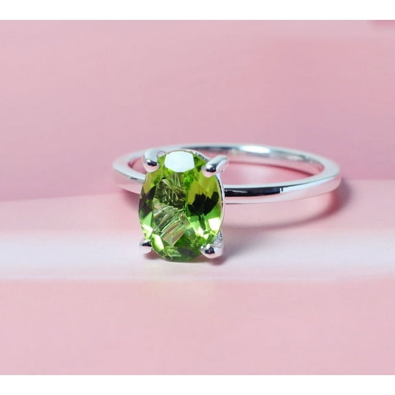 Natural Peridot Solitaire Engagement Ring , Oval shape solitaire ring, Peridot Green Bridal Ring, August Birthstone Ring, Gift For her