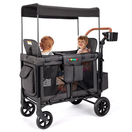 JOYMOR Double Pro Stroller Wagon for 2 Kids, Both Face Forward High Seat, Face to Face, with 5-Point Harnesses Safety Belt, Removable UV-Protection Canopy, Phone Holder,Black