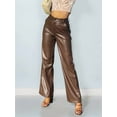 thumbnail image 5 of Female Leather Pants - High Waist Faux Leather Straight Leg Bell Bottom Flare Pants Brown L, 5 of 8