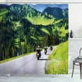 thumbnail image 1 of Ambesonne Digital Shower Curtain, Bike Riders on Mountain, 69"Wx70"L, Hunter Green, 1 of 3