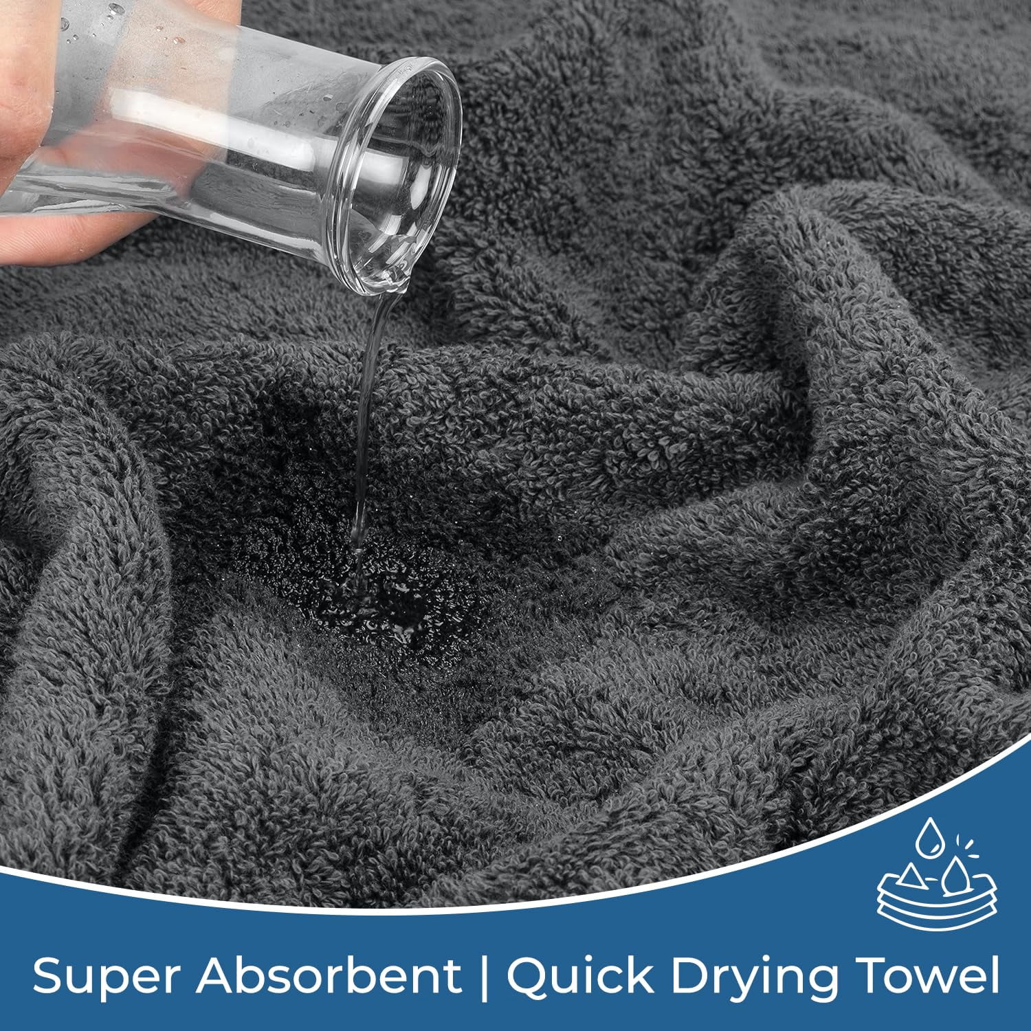 Dan River 6 Piece Towel Set Soft Quick Drying Cotton Bath Towel For Gym, Spa and Bathroom - Gray