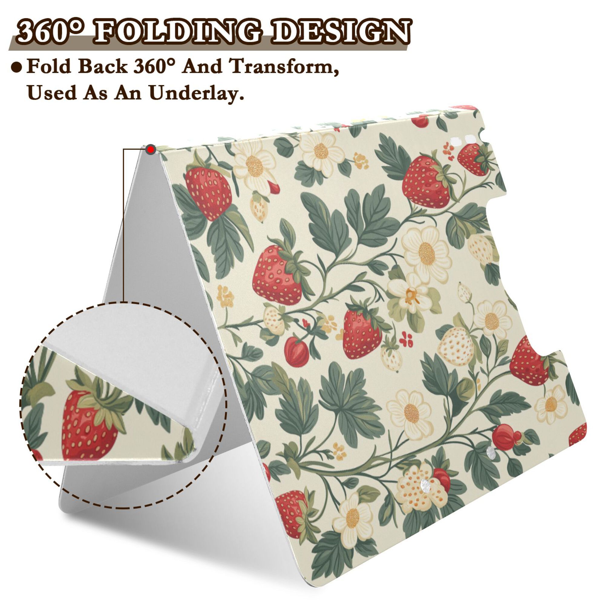 FORMRS A4 Clipboard Folder with Pen Holder Horizontal Foldable School Office Binder, Small Strawberry Pattern
