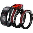 thumbnail image 1 of Matching Ring Couple Rings Black Gold Plated 1.5CT Red CZ Women Wedding Ring Sets Female Ring, 1 of 7