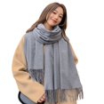 thumbnail image 2 of Eoperou Shawl Wrap Plain Fringed Tassels Comfortable Soft Cold Resistant Solid Color Winter Thermal Women Long Blanket Scarf for Office, 2 of 8