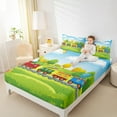 thumbnail image 4 of jejeloiu Colorful Cute Train Full Size Sheets,Cartoon Steam Truck Bed Sheets,Green Yellow Kawaii Tree Sheet Sets For Girls Boys,Ultra Soft Home Decor,4-Piece, 4 of 7