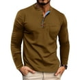 thumbnail image 2 of Timoontee Tee Shirts for Men Long Sleeve Crew Neck Fall and Winters Casual T-Shirts Modern Fit Breathable Solid Color Button Shirts with Pocket Brown XXXL, 2 of 6