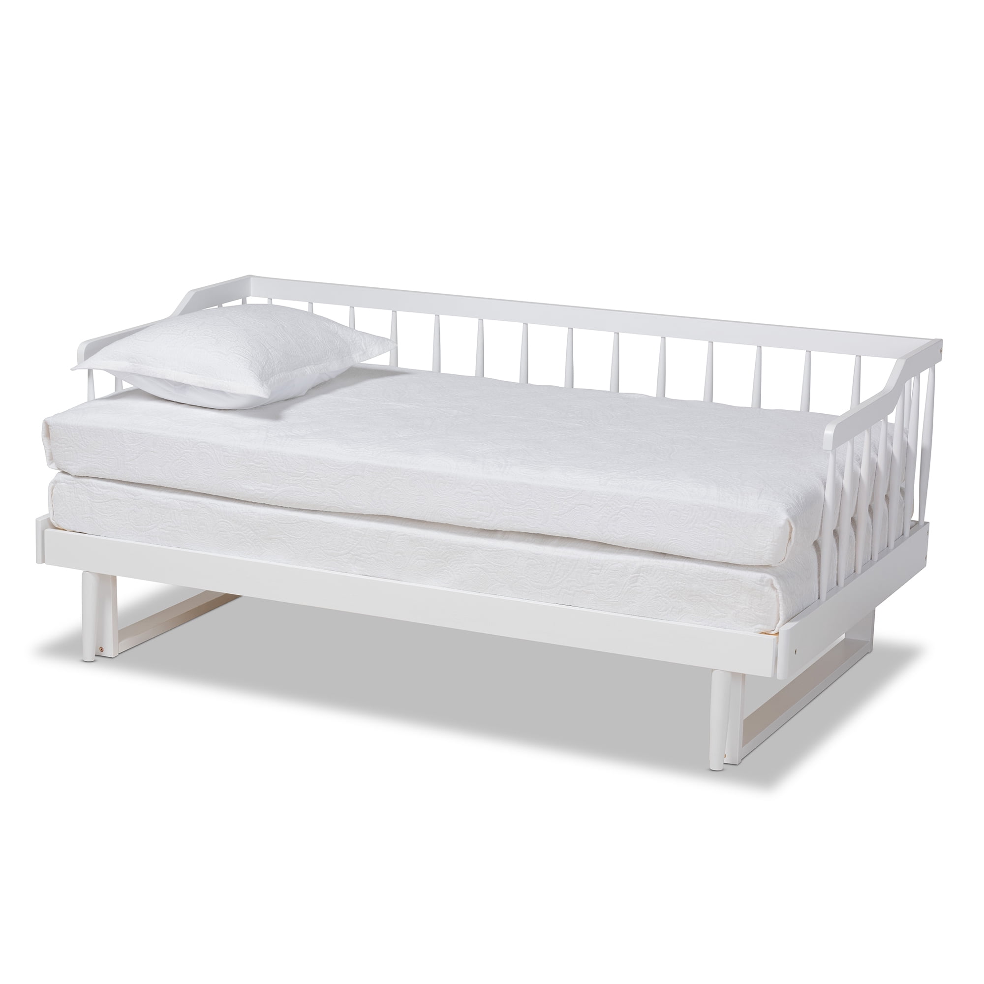 Baxton Studio Muriel Modern and Transitional White Finished Wood Expandable Twin Size to King Size Spindle Daybed