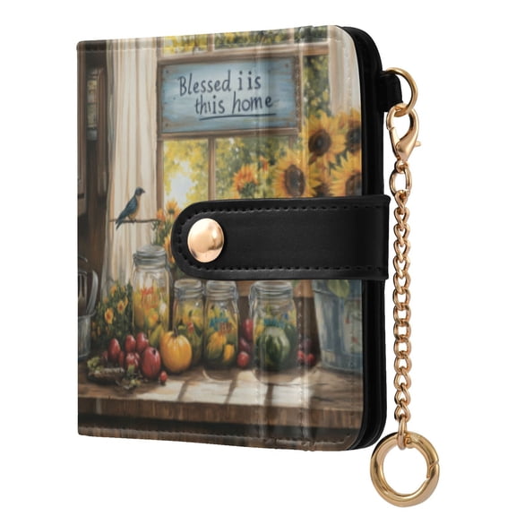 Qxltty Beautiful Country Kitchen Ladies Wallet Rfid Slim Thin Compact Credit Card Women Wallet Zipper Coin Pocket and ID Window for Female Gifts