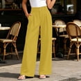 thumbnail image 5 of ClodeEU Women's High Waisted Elastic Waist Pleated Wide Leg Pants,Casual Business Trousers with Pockets Yellow,Women's Plus XXXL, 5 of 8