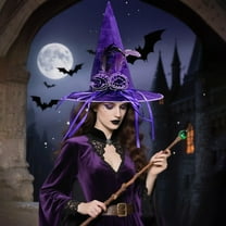 Neoyler Halloween Witch Hat for Women with Plume Embellishment Stylish and Relaxedable Accessory for Party and Event Stand Out Design 10.2in Purple