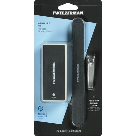 Tweezerman Manicure Kit Includes Nail Clipper Nail Buffer Block 2 Nail Files, Black, 1 Ea