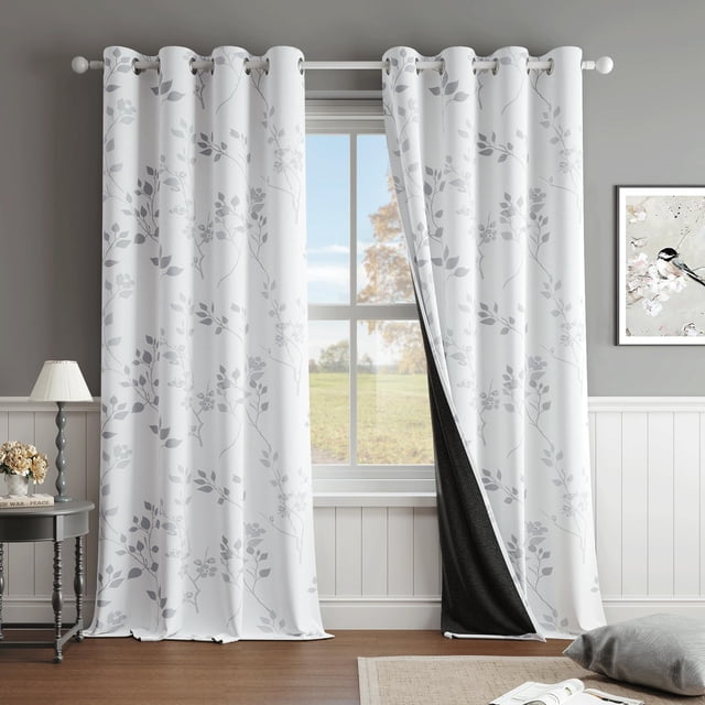 Cortinas opacas Beauoop Floral 100% opacas, 214 x 213 cm, color gris