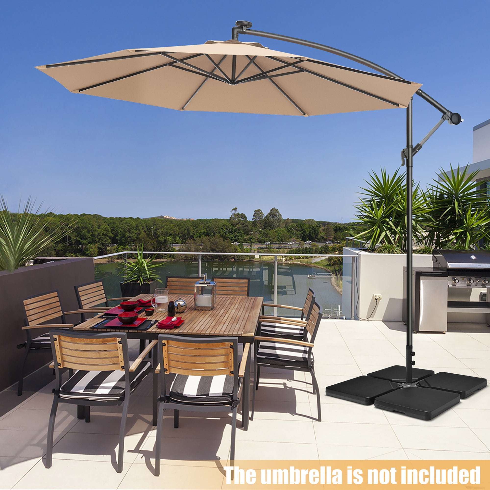 Costway Patio 4pcs 13L Cantilever Offset Umbrella Base Heavy Duty Outdoor Square Black