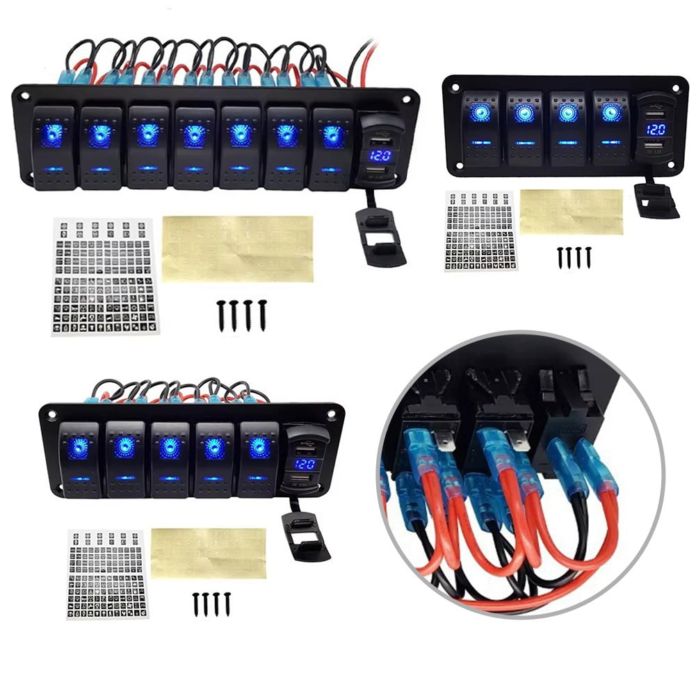 CENL Waterproof 5 6 8 Gang Rocker Switch Panel LED Light For Car Marine Boat 12V 24V