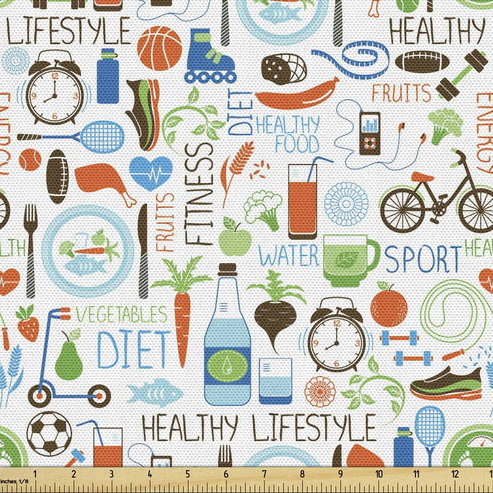 Fitness Fabric by the Yard Upholstery Sports and Diet Balance Nutrition