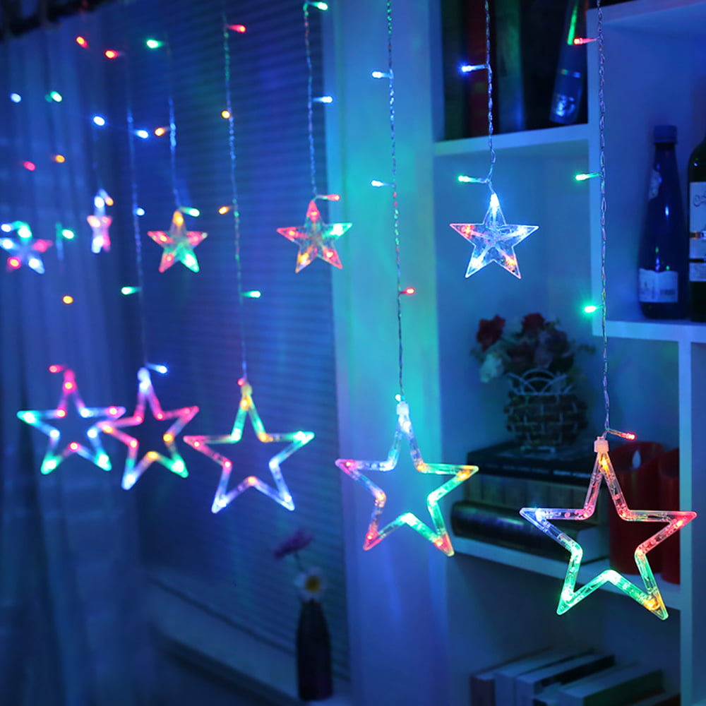 LED Star Curtain String Lights 12-Stars 138LED Window Icicle Wedding Outdoor Kit 