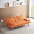 thumbnail image 2 of Yardi Yard Leather 67" Sofa Convertible Sofa Bed, Living Room Orange Futon Couch, 2 of 12