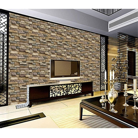 3D Brick Stone Wallpaper, Peel and Stick Wallpaper Self Adhesive , Stone Wallpaper for Living Room Bathroom Fireplace Kitchen