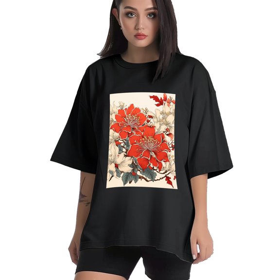 Plus Size Shirt for Women Black Tops for Women Short Sleeves Shirt for Women Flower3 T Shirt Crewneck Shirt for Women XS