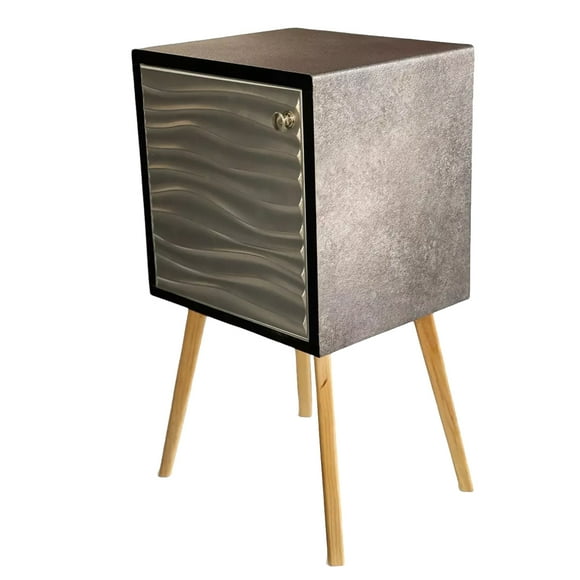 Buro Minimalista Mesa De Noche Luz Led Mdf Recámara Organizador PLATA
