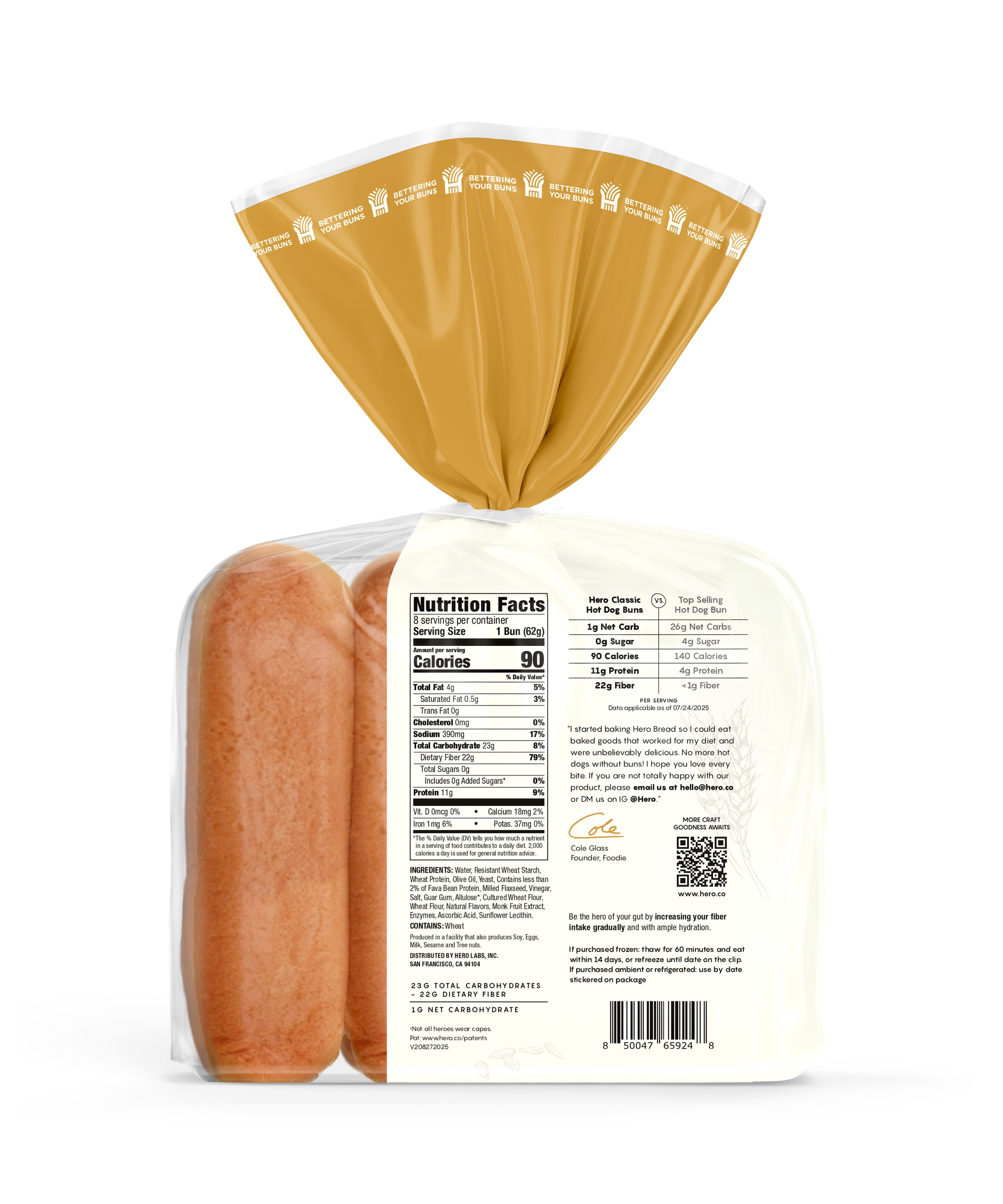 Hero Bread Hot Dog Bun, 17.5 oz